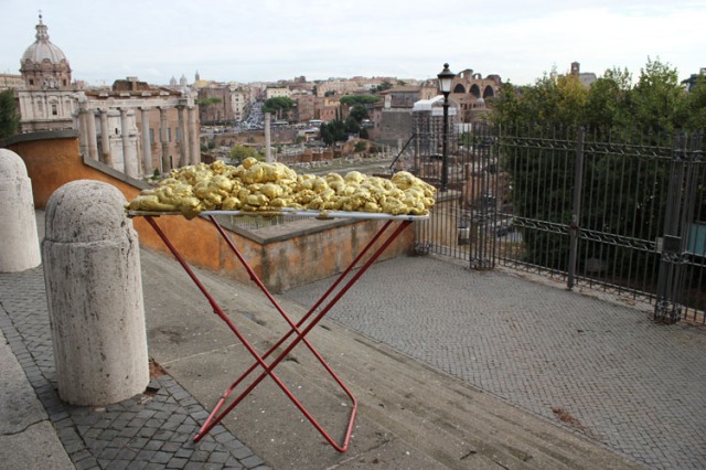 © Renate Egger and Wilhelm Roseneder. Goldene Erweiterung/Golden expansion. Street art project - temporary installation in public space. Forum Romanum. Rome, Italy, October 2011